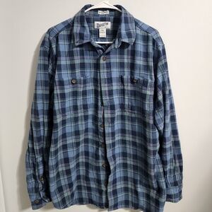 Duluth Trading Co Blue and Green Plaid Casual Shirt
